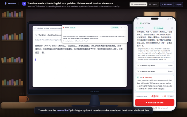 Speak English, send Chinese